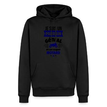 Parrain génial et super motard Moto Motard Humour - Sweat à capuche Premium bio Homme - noir - Devant - Nico (187cm)