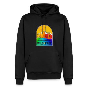 Minimalistische Bergwelten - Outdoor - Wild & Free - Männer Premium Bio Hoodie - Schwarz - Vorne - Nico (187cm)