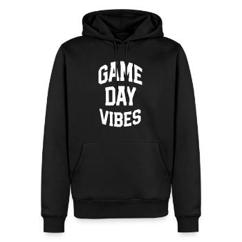 Spieltags-Vibes! Sonntags-Fußball! - Männer Premium Bio Hoodie - Schwarz - Vorne - Nico (187cm)