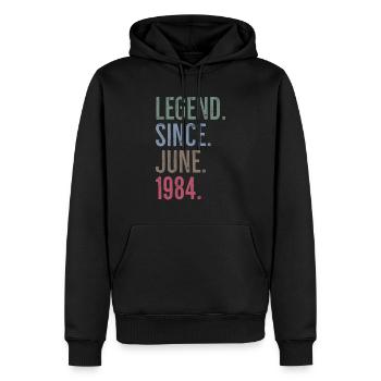 Légende depuis juin 1984 - Sweat à capuche Premium bio Homme - noir - Devant - Nico (187cm)