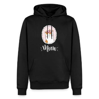 Niedliche Kawaii lustige Katze mit Blumen, die Miauen sagen - Männer Premium Bio Hoodie - Schwarz - Vorne - Nico (187cm)