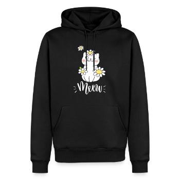 Chat mignon kawaii drôle avec des tournesols disant miaulement - Sweat à capuche Premium bio Homme - noir - Devant - Nico (187cm)