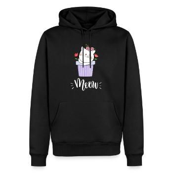 Niedliche Kawaii lustige Katze mit Blumen, die Miauen sagen - Männer Premium Bio Hoodie - Schwarz - Vorne - Nico (187cm)