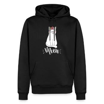 Niedliche Kawaii lustige Katze mit Blumen, die Miauen sagen - Männer Premium Bio Hoodie - Schwarz - Vorne - Nico (187cm)