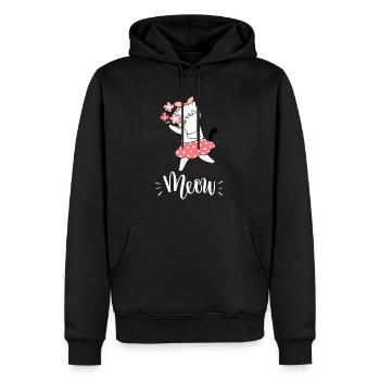 Niedliche Kawaii lustige Katze mit Blumen, die Miauen sagen - Männer Premium Bio Hoodie - Schwarz - Vorne - Nico (187cm)