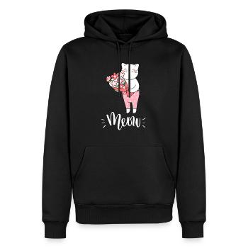 Niedliche Kawaii lustige Katze mit Blumen, die Miauen sagen - Männer Premium Bio Hoodie - Schwarz - Vorne - Nico (187cm)