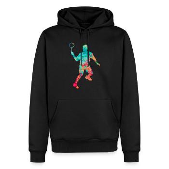 Badminton PopArt - Männer Premium Bio Hoodie - Schwarz - Vorne - Nico (187cm)