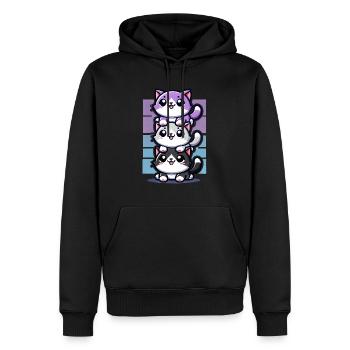 Cute Cats Stacked Together, Love Kawaii Cats - Men’s Premium Organic Hoodie - black - Front - Nico (187cm)
