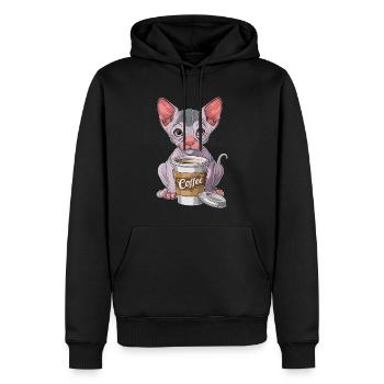 Nacktkatze mit Kaffee - Männer Premium Bio Hoodie - Schwarz - Vorne - Nico (187cm)