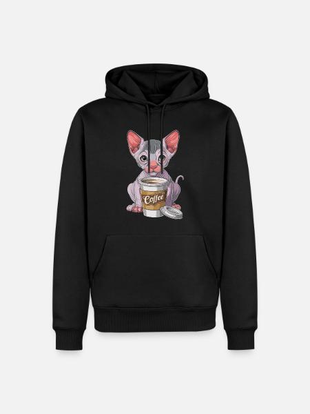 Nacktkatze mit Kaffee - Männer Premium Bio Hoodie - Schwarz