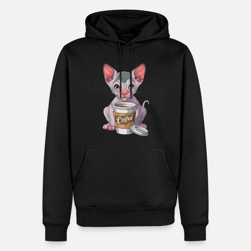Nacktkatze mit Kaffee - Männer Premium Bio Hoodie - Schwarz