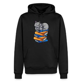 Bücher Lesen Buch Katze Bücherwurm Buchnerd Roman - Männer Premium Bio Hoodie - Schwarz - Vorne - Nico (187cm)