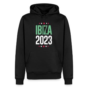 Ibiza 2023 - Männer Premium Bio Hoodie - Schwarz - Vorne - Nico (187cm)