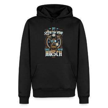 Mei Lederhosn is in da Wäsch Lederhosen Ersatz - Men’s Premium Organic Hoodie - black - Front - Nico (187cm)