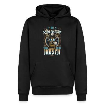 Mei Lederhosn is in da Wäsch Lederhosen Ersatz - Men’s Premium Organic Hoodie - black - Front - Nico (187cm)