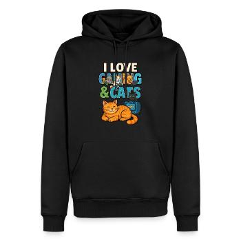Gaming und Katzen vereint - Männer Premium Bio Hoodie - Schwarz - Vorne - Nico (187cm)