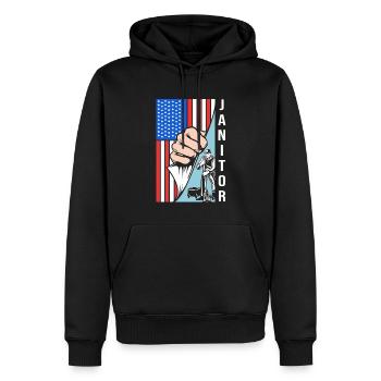 Hausmeister USA - Männer Premium Bio Hoodie - Schwarz - Vorne - Nico (187cm)