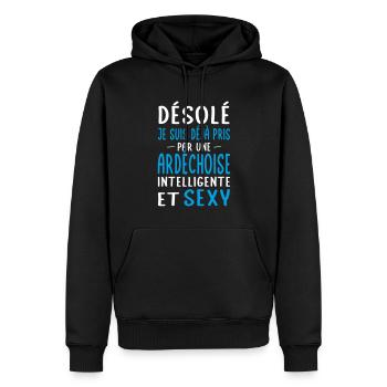 Désolé déjà pris par une Ardéchoise sexy - Sweat à capuche Premium bio Homme - noir - Devant - Nico (187cm)