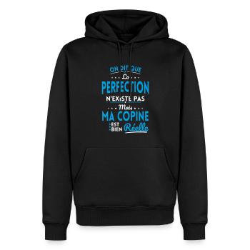 La Perfection n'existe pas Ma Copine est Réelle - Sweat à capuche Premium bio Homme - noir - Devant - Nico (187cm)