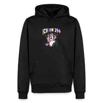 Damen Ich bin 29+ Einhorn mit Rollator Geschenk - Männer Premium Bio Hoodie - Schwarz - Vorne - Nico (187cm)