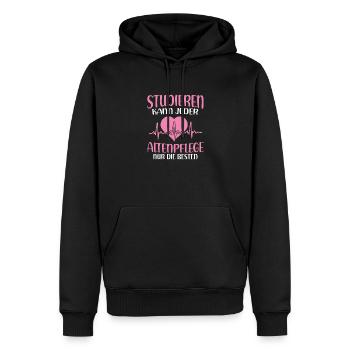 Pflegekraft Studieren kann jeder Altenpflege nur - Männer Premium Bio Hoodie - Schwarz - Vorne - Nico (187cm)