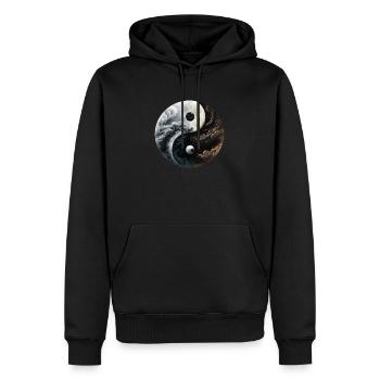 Ying Yang Motiv - Männer Premium Bio Hoodie - Schwarz - Vorne - Nico (187cm)
