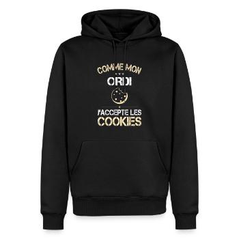 Comme mon ordi j'accepte les Cookies - Humour - Sweat à capuche Premium bio Homme - noir - Devant - Nico (187cm)