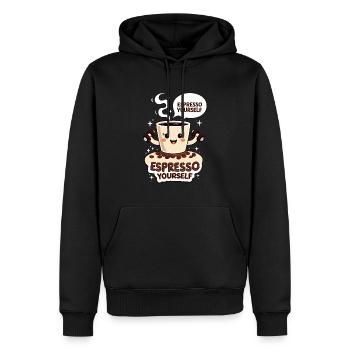 Fun espresso design – "Espresso Yourself" - Men’s Premium Organic Hoodie - black - Front - Nico (187cm)
