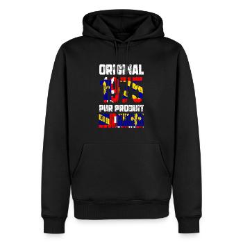 Anniversaire 50 ans - Original - 1975 Bourguignon - Sweat à capuche Premium bio Homme - noir - Devant - Nico (187cm)
