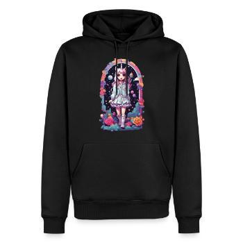 Gothic Kawaii Chibi Unicorn Anime eGirl Style - Men’s Premium Organic Hoodie - black - Front - Nico (187cm)