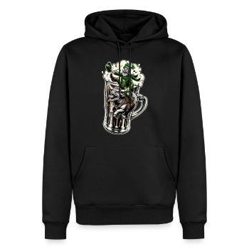 Chevaucher le lutin (lutin irlandais) - Sweat à capuche Premium bio Homme - noir - Devant - Nico (187cm)