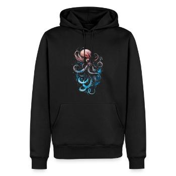 Pieuvre rose bleu sur fond noir - Sweat à capuche Premium bio Homme - noir - Devant - Nico (187cm)