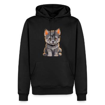 Sitting cute wolf puppy - Men’s Premium Organic Hoodie - black - Front - Nico (187cm)