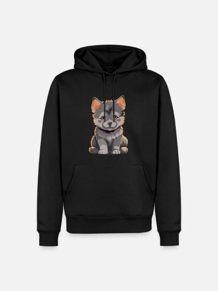 Sitzender niedlicher Wolfswelpe - Herre Premium økologisk hoodie - sort