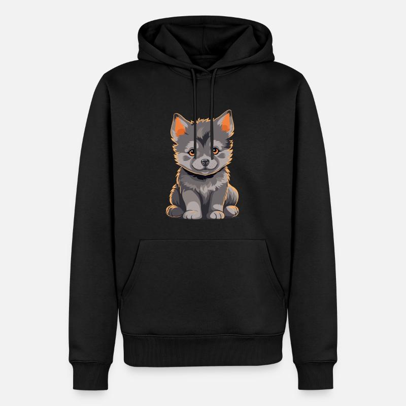 Sitzender niedlicher Wolfswelpe - Männer Premium Bio Hoodie - Schwarz
