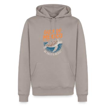 Gulf of Mexico Sea Turtle Stay Salty & Resist - Men’s Premium Organic Hoodie - taupe - Front - Nico (187cm)