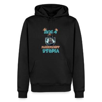 2024, L’utopie de la Nef des fous - Sweat à capuche Premium bio Homme - noir - Devant - Nico (187cm)