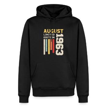 Août 1963 - Cadeau anniversaire Août 1963 Août - Sweat à capuche Premium bio Homme - noir - Devant - Nico (187cm)