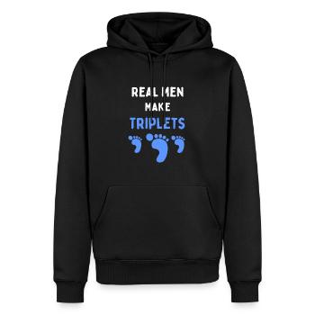 Real men make triplets funny with blue baby feet - Men’s Premium Organic Hoodie - black - Front - Nico (187cm)