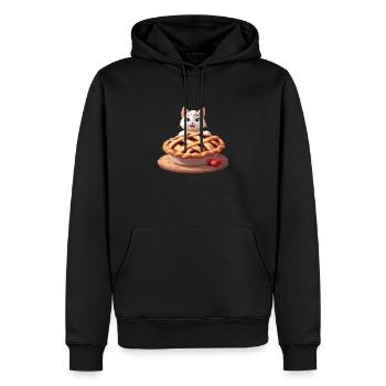 Chat angora sur tarte aux pommes - Sweat à capuche Premium bio Homme - noir - Devant - Nico (187cm)