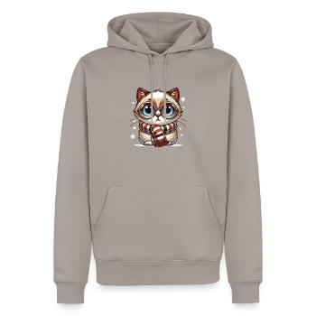 Chat d’hiver - Sweat à capuche Premium bio Homme - taupe - Devant - Nico (187cm)
