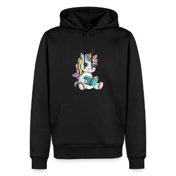 Licorne avec livre - Sweat à capuche Premium bio Homme - noir - Devant - Nico (187cm)