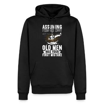 Pilote d’hélicoptère - Sweat à capuche Premium bio Homme - noir - Devant - Nico (187cm)