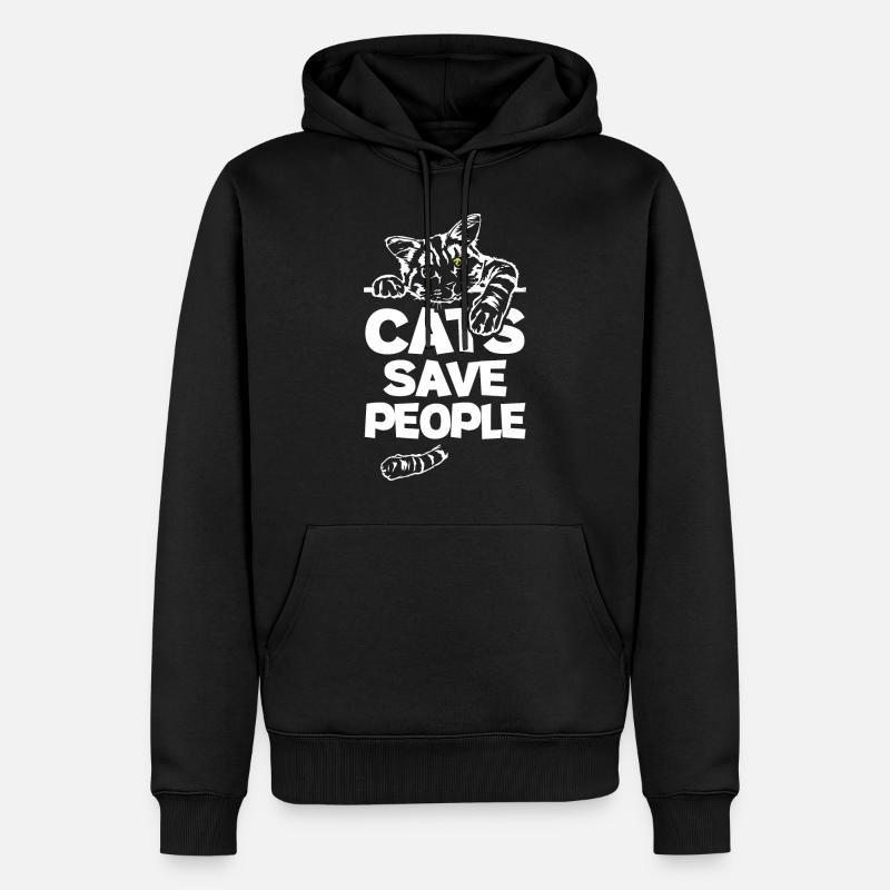 Les chats sauvent les gens - Sweat à capuche Premium bio Homme - noir