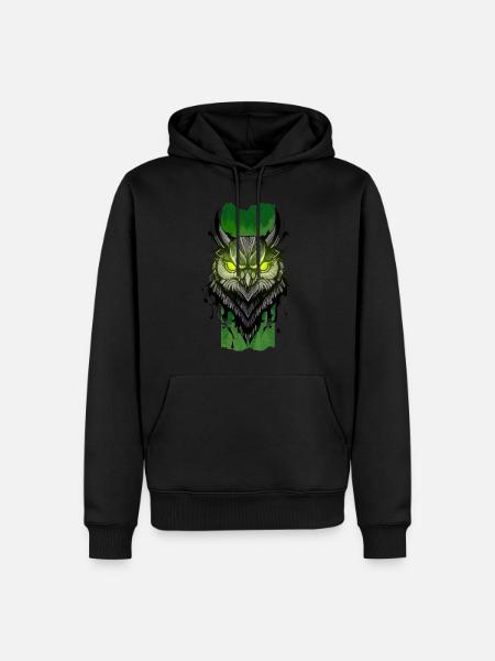 Enchanting Nocturne: Owl's Emerald Gaze - Men’s Premium Organic Hoodie - black