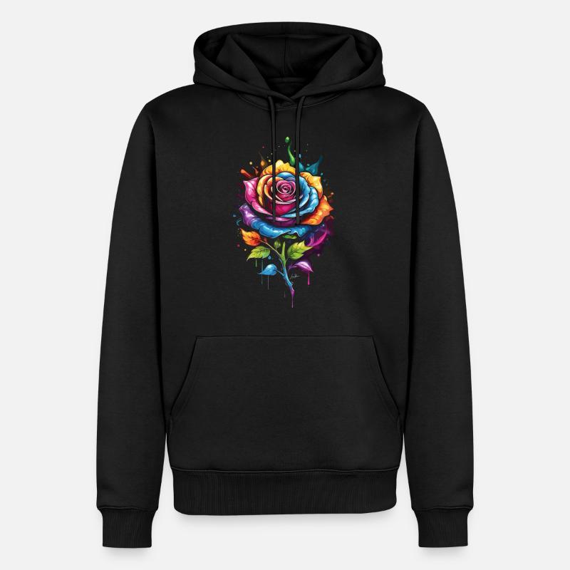 Fleur - Rose Arc en ciel - Sweat à capuche Premium bio Homme - noir