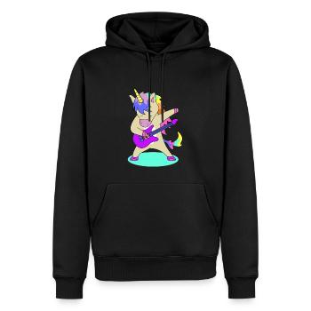 Licorne avec guitare | photos drôles, concert - Sweat à capuche Premium bio Homme - noir - Devant - Nico (187cm)