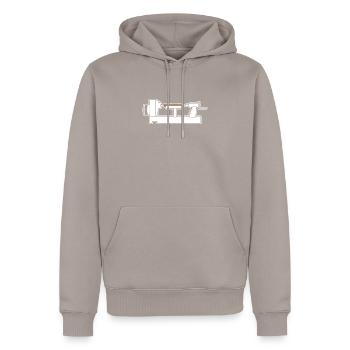 Turning - Men’s Premium Organic Hoodie - taupe - Front - Nico (187cm)