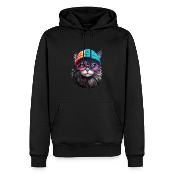 Chat cool avec chapeau et lunettes de soleil - Sweat à capuche Premium bio Homme - noir - Devant - Nico (187cm)