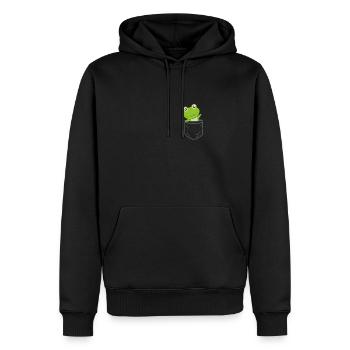 Grenouille dans la poche de poitrine drôles de grenouilles - Sweat à capuche Premium bio Homme - noir - Devant - Nico (187cm)